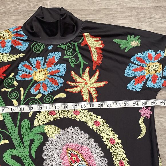 Womens Top L Floral Oversized Maximalist Boho Artsy Statement Eclectic Tunic - Picture 4 of 8